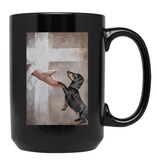 Jesus Dachshund Dog Poster Gift - God Dachshund Dog Poster Gift Black Coffee Mug - Black