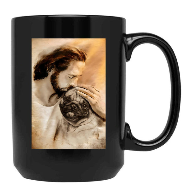 Jesus Wit Pug Dog - Pug Dog Lover Black Coffee Mug - Black