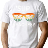 Sup Beaches Vintage Retro Funny Beach Vacation T-Shirt for Men & Women, T-Shirts Graphic Tee - White