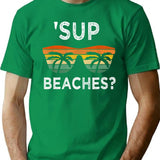 Sup Beaches Vintage Retro Funny Beach Vacation T-Shirt for Men & Women, T-Shirts Graphic Tee - Green